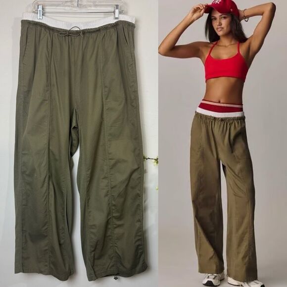 Daily Practice by Anthropologie Pull-On Parachute Pants | Olive | Large - Picture 1 of 12